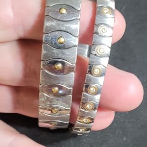 SET OF 2 STAINLESS STEEL BRACELETS W/ GOLD ACCENTS- MUST SEE